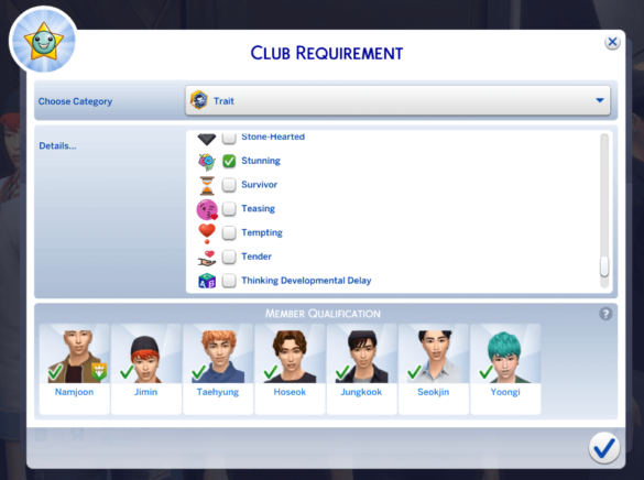 Sims 4 Custom Traits in Club Filter