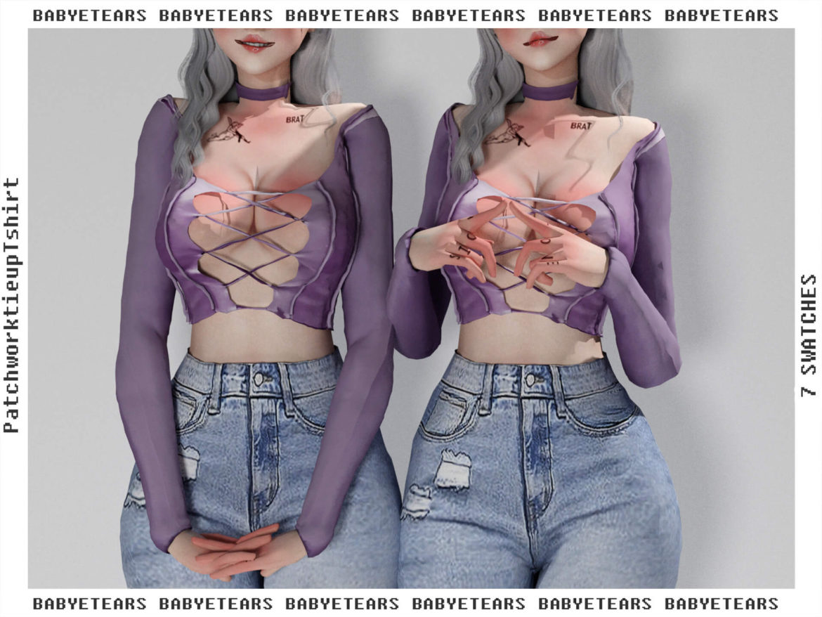 Sims 4 patch work tie up tshirt