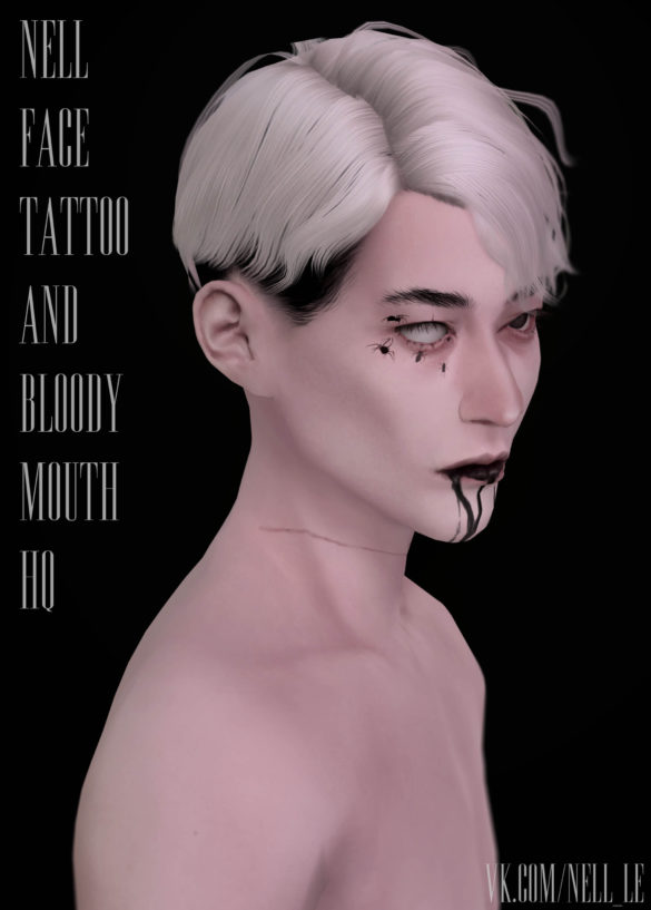 Sims 4 face tattoo and bloody mouth