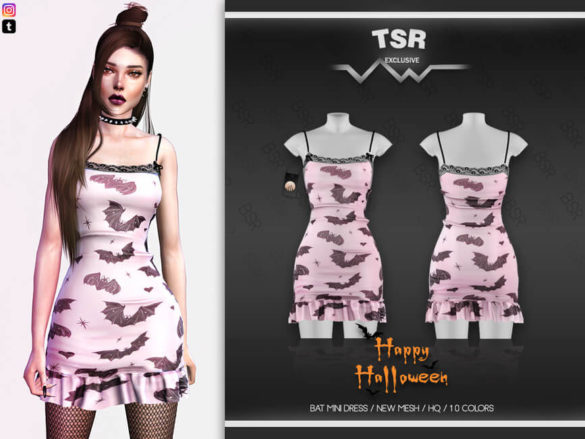 Sims 4 HALLOWEEN BAT MINI DRESS BD568 by busra-tr TSR
