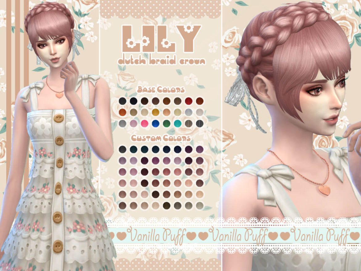Sims 4 LILY Dutch Braid Crown Hair by VANILLA PUFF