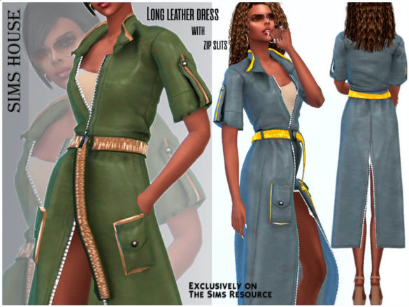 Long leather dress with zip slits by Sims