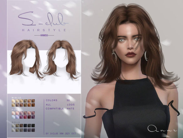 Sims 4 Mi-Long curly hairstyle(Anne) by S-Club at TSR