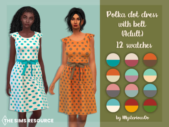 Sims 4 Polka dot dress with belt by MysteriousOo