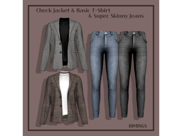 Check Jacket Basic TShirt Super Skinny Jeans