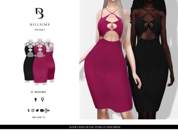 Sims 4 slinky ring detail overlay midi dress