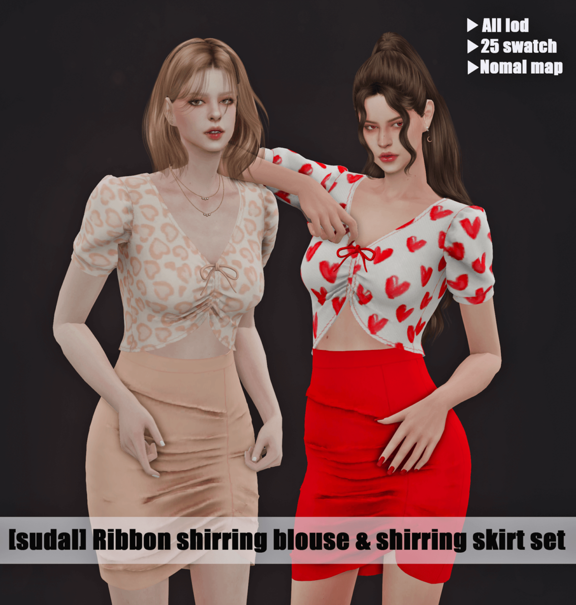 Sims 4 sudal sims sudal ribbon shirring blouse