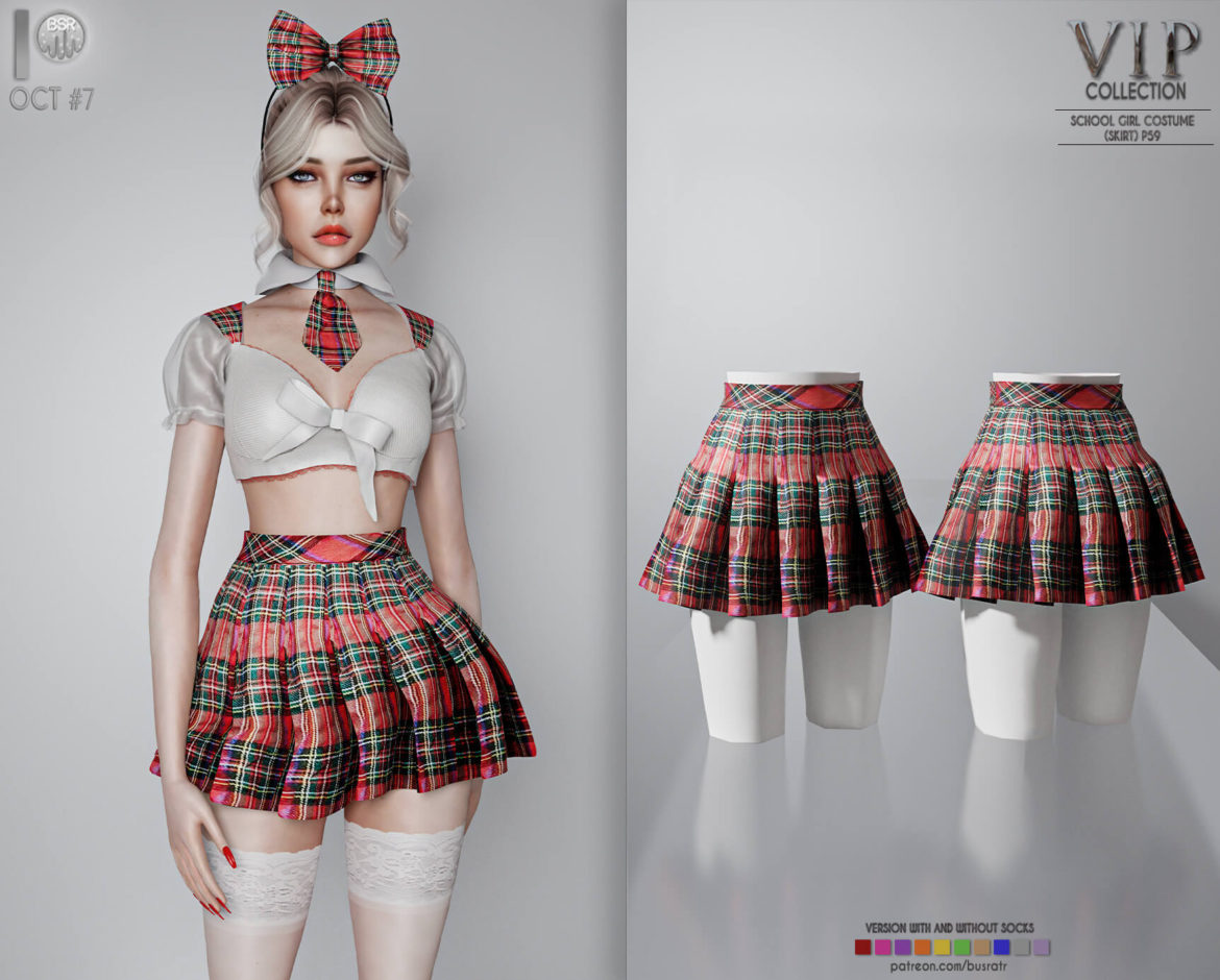 Sims 4 vip halloween school girl costume skirt p59