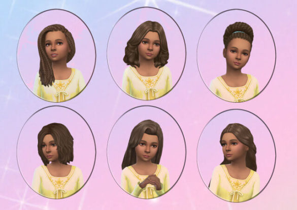 Sims 4 6 girls hairstyles color