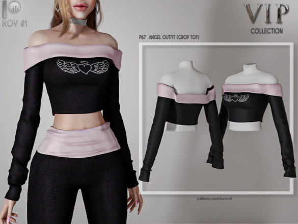 Sims 4 ANGEL OUTFIT (CROP TOP) P67 by busra-tr at TSR