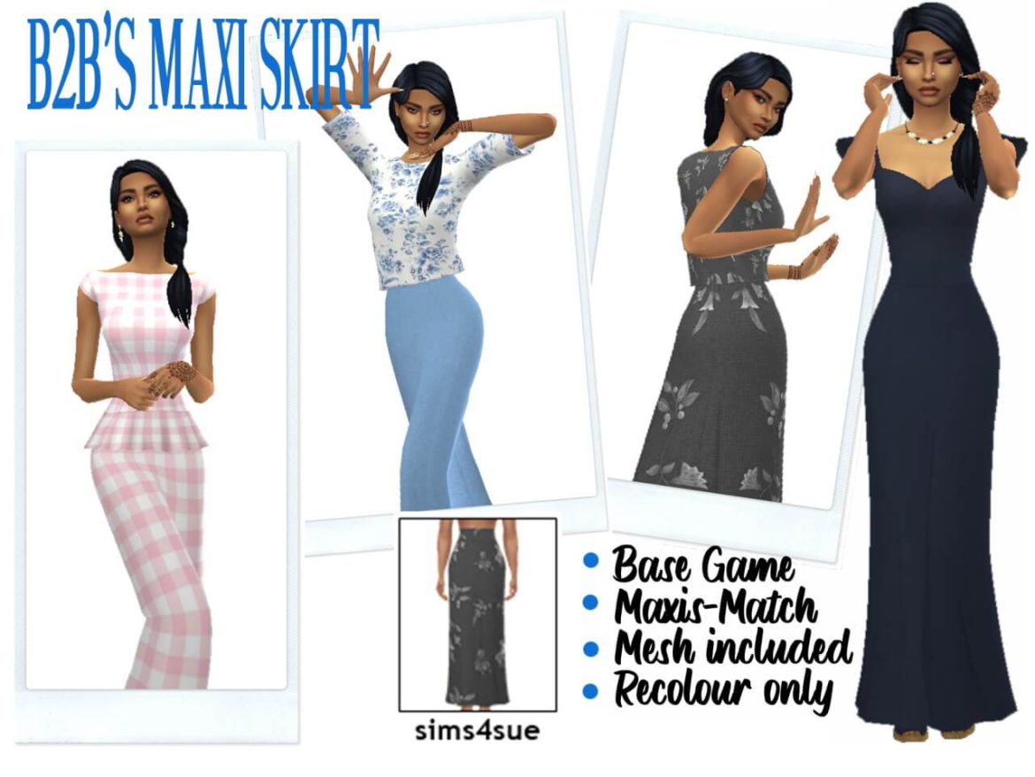 Sims 4 B2B’S MAXI SKIRT by Sims4Sue