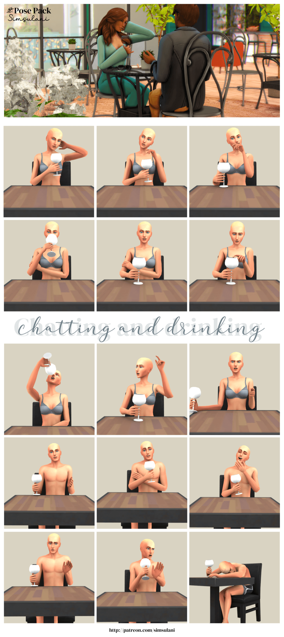 Sims 4 169 Pose pack chatting and drinking