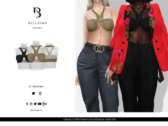 Sims 4 crinkle twist front halterneck crop top
