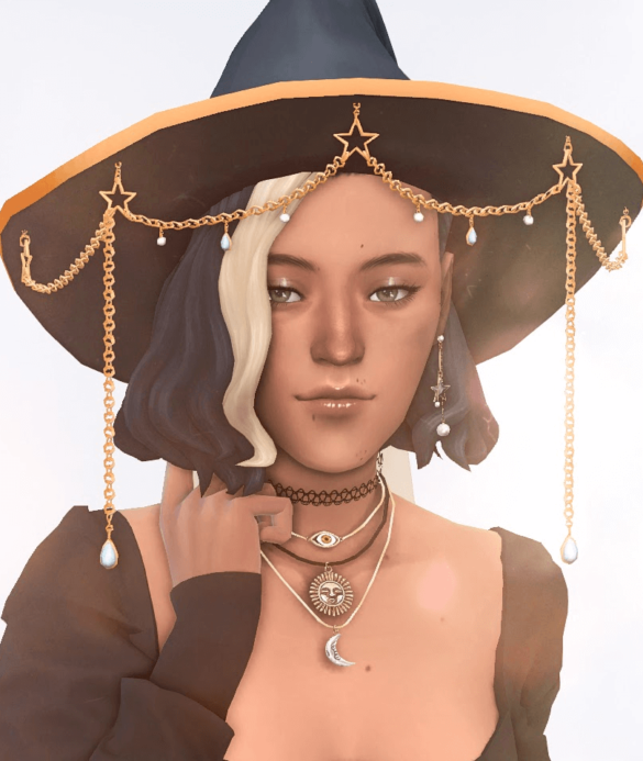 Sims 4 chain hat witch lookbook