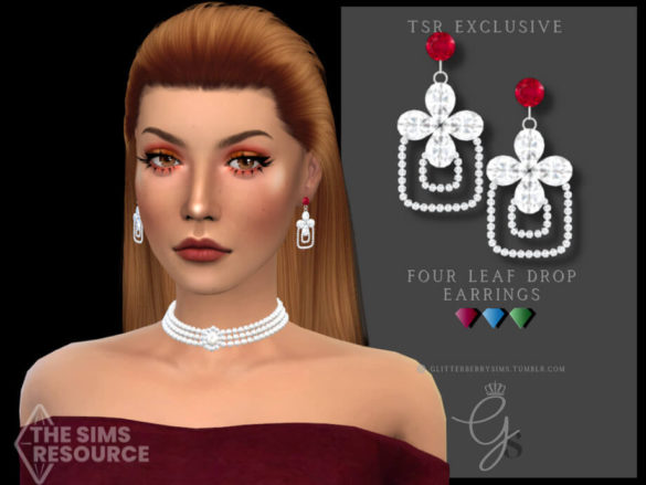 Sims 4 Four leaf drop earrings by Glitterberryfly