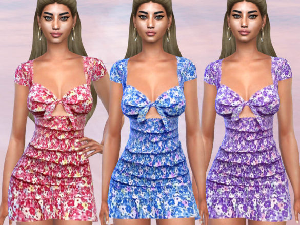 Sims 4 Front Tied Short Sleeve Dresses by Saliwa