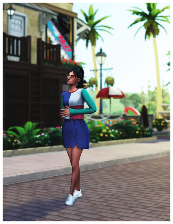 Sims 4 hair by miikocc top by pixelette cc skirt