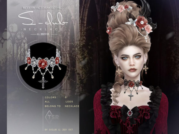 Sims 4 Modern Gothic rose necklace by S-Club at TSR