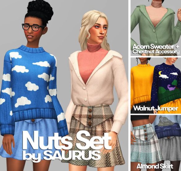Nuts cozy set of sweaters and skirts by Saurus Sims