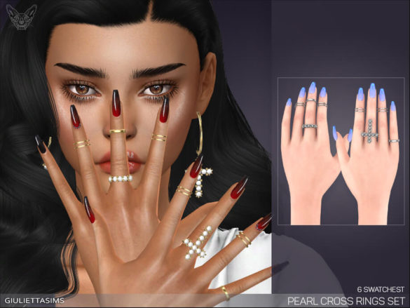 Sims 4 Pearl Cross Rings Set by feyona