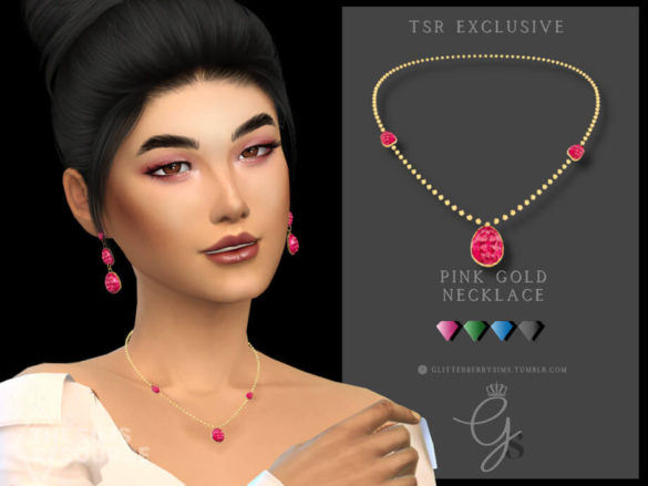 Sims 4 Pink Gold Necklace by Glitterberryfly