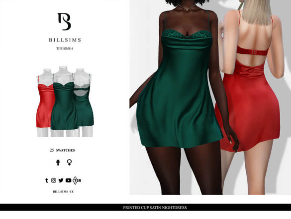 Sims 4 Printed Cup Satin Nightdress by Bill Sims