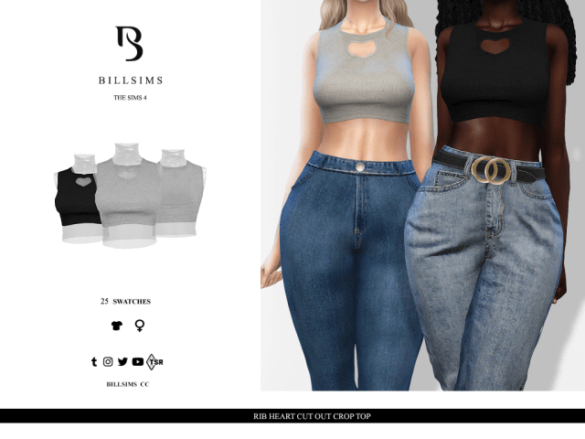 Sims 4 rib heart cut out crop top ts4 female