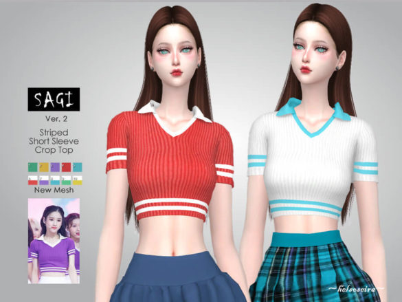 Sims 4 SAGI Striped Crop Top by Helsoseira at TSR