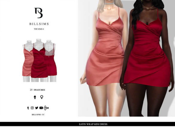 Sims 4 Satin Wrap Mini Dress by Bill Sims at TSR