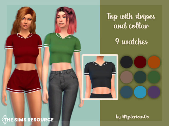 Sims 4 Top with stripes and collar by MysteriousOo