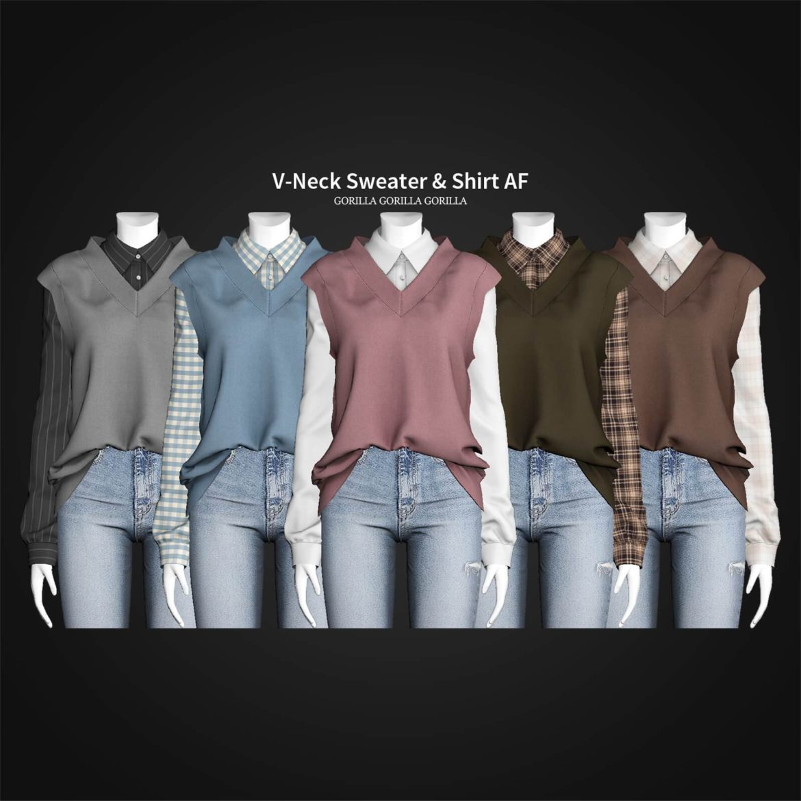 Sims 4 V-Neck Sweater & Shirt AF at Gorilla