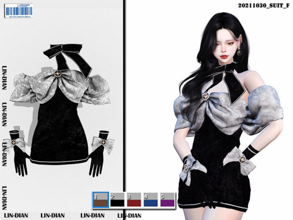 Sims 4 Velvet dress and gloves by LIN_DIAN