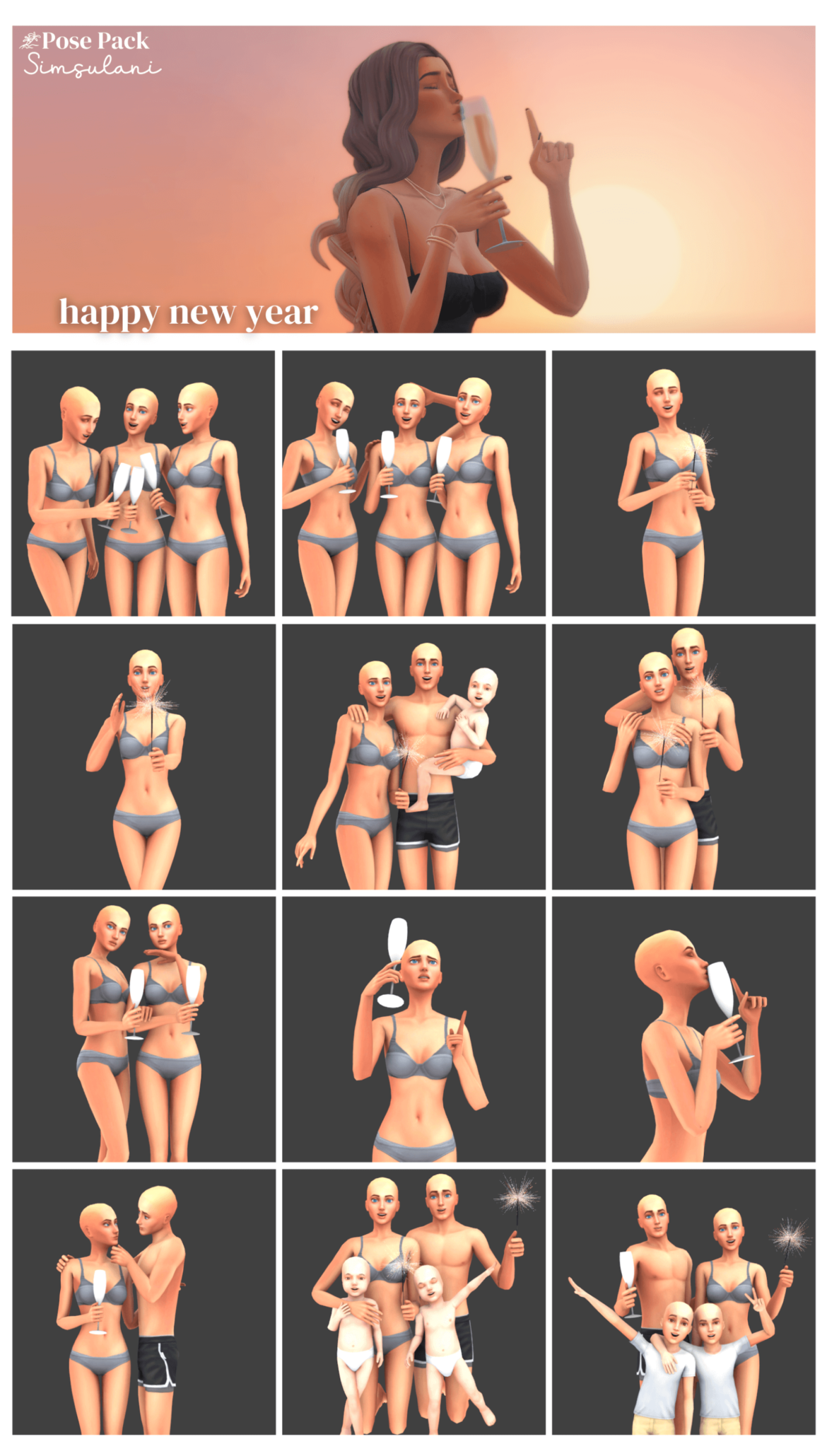Sims 4 188 pose pack happy new year free 12 poses