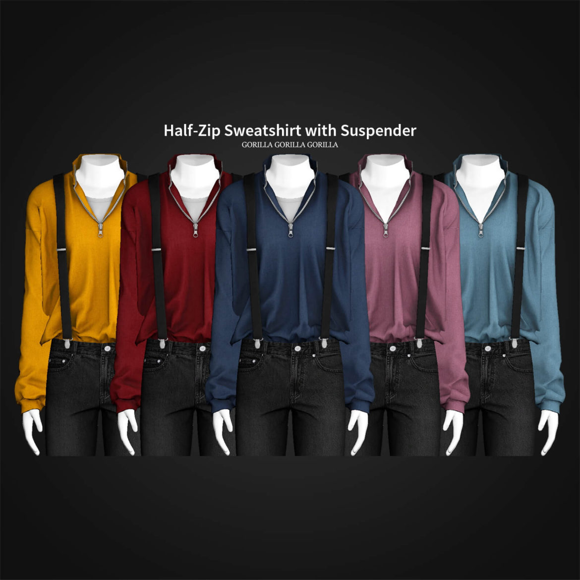 Sims 4 Half-Zip Sweatshirt with Suspender at Gorilla