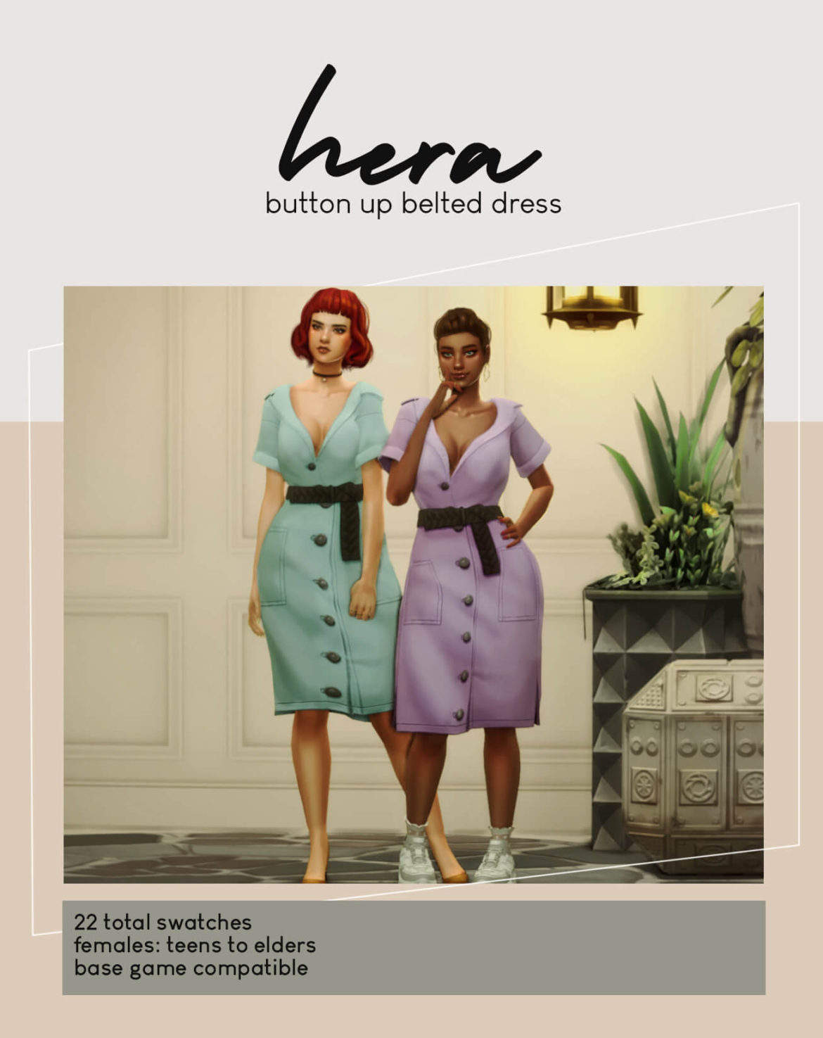 Sims 4 hera button up belted dress
