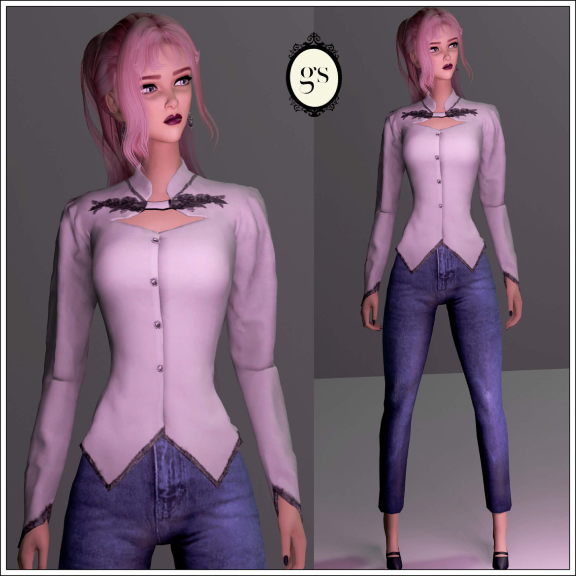 Sims 4 lookbook jeans blouse shoes lipstick eyes