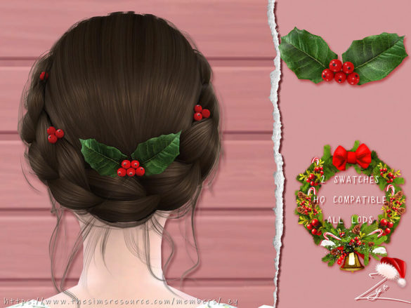 Sims 4 Mistletoe Hairpins by _zy at TSR