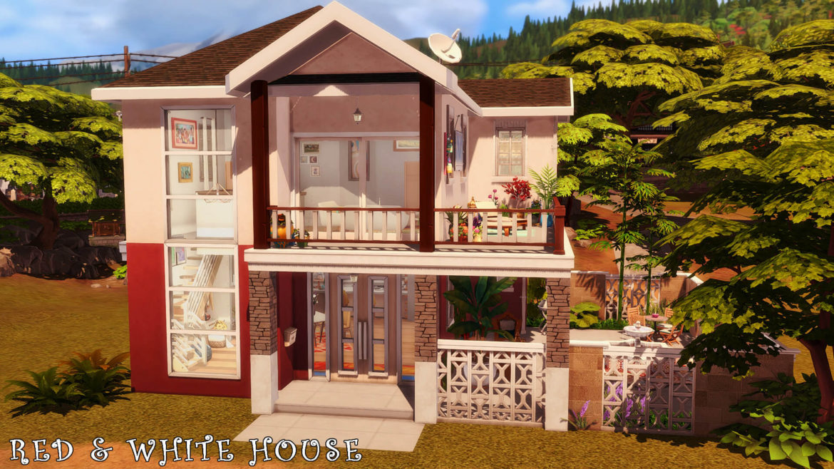 Sims 4 red white house nocc lot size 20×15 no cc