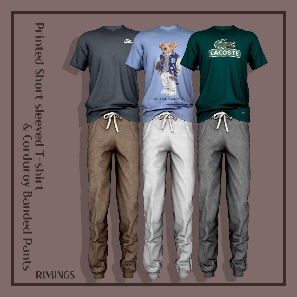 Sims 4 rimings printed short sleeved t shirt corduroy