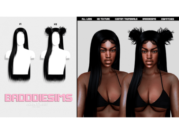 Sims 4 ASHANTI HAIR + BUNS VERSION by BADDDIESIMS