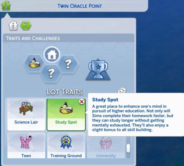 The Sims 4 Better Lot Trait – Study Spot