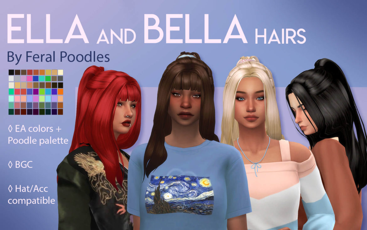 The Sims 4 ella and bella hairs ts4 maxis match cc