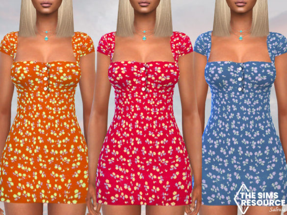 Front Buttoned Mini Floral Dresses by Saliwa