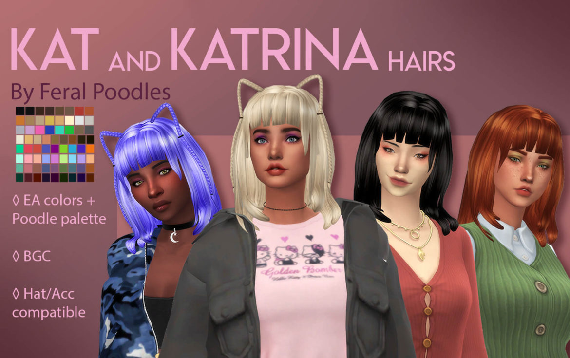 The Sims 4 kat and katrina hairs ts4 maxis match cc