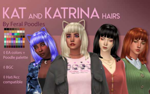 The Sims 4 kat and katrina hairs ts4 maxis match cc