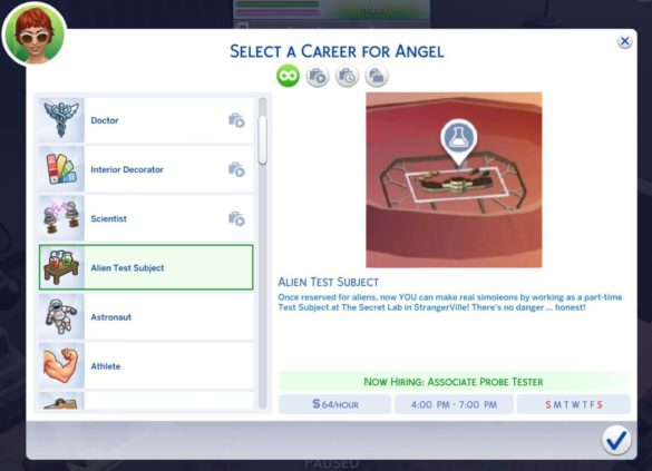 The Sims 4 Alien Test Subject (Part-Time) Career