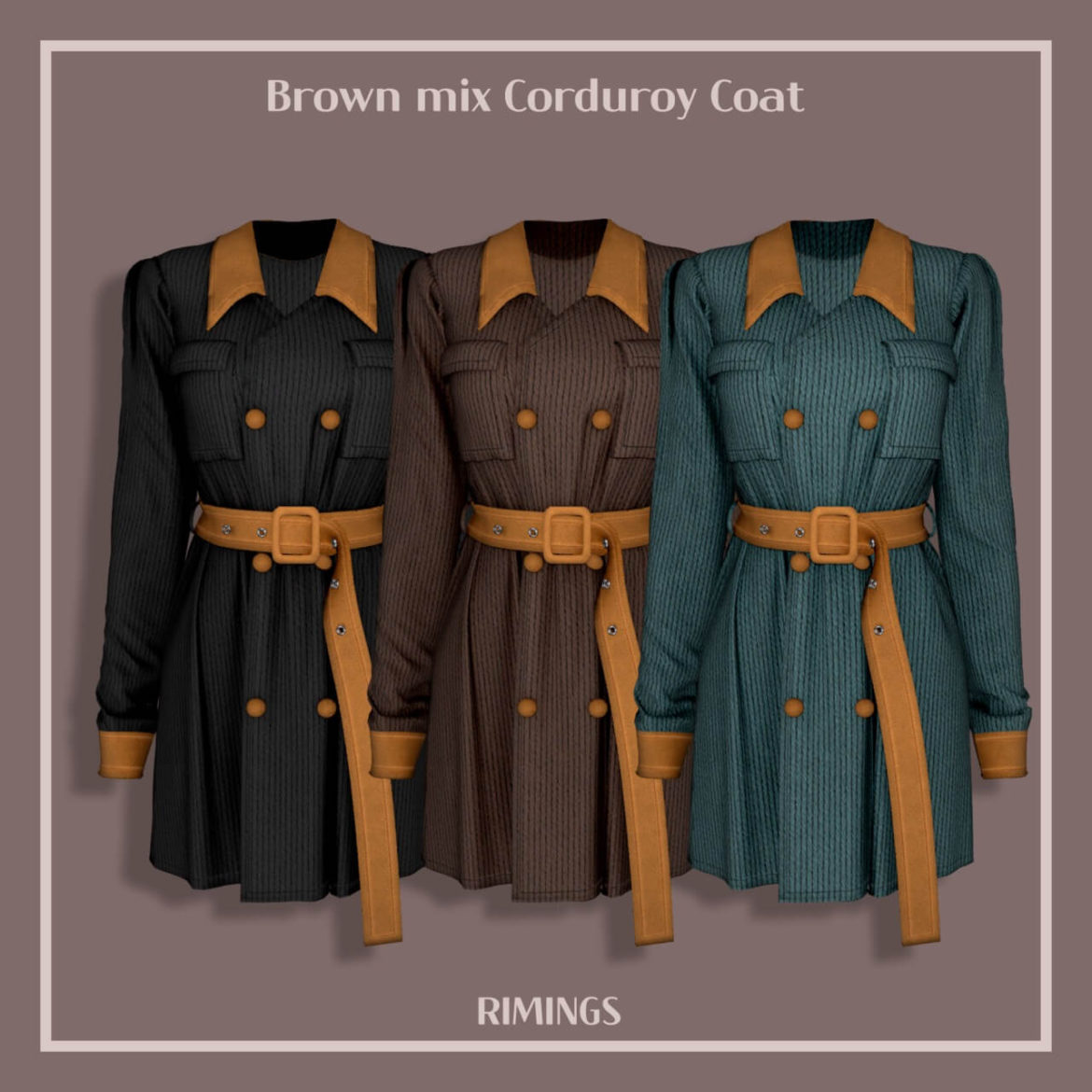 The Sims 4 Brown mix Corduroy Coat at RIMINGs
