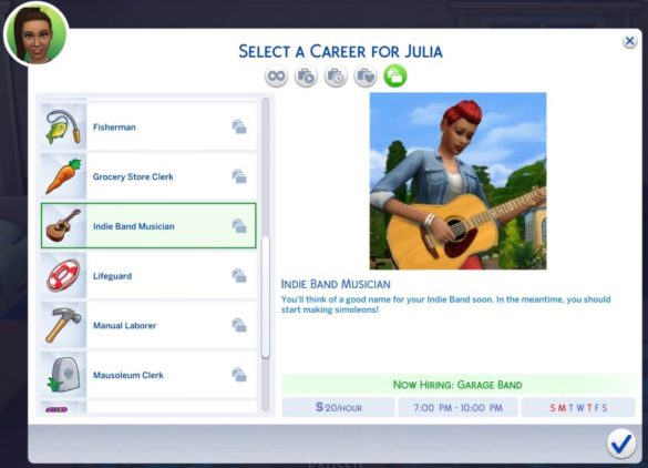 The Sims 4 Indie Band Musician (Part-Time) Career