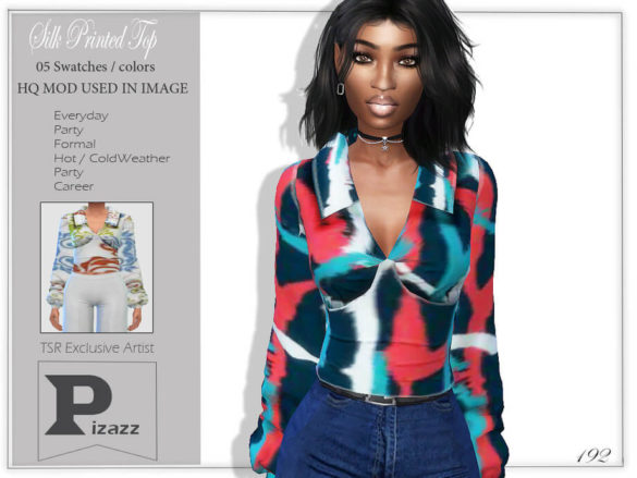 The Sims 4 Silk Printed Top by pizazz at TSR