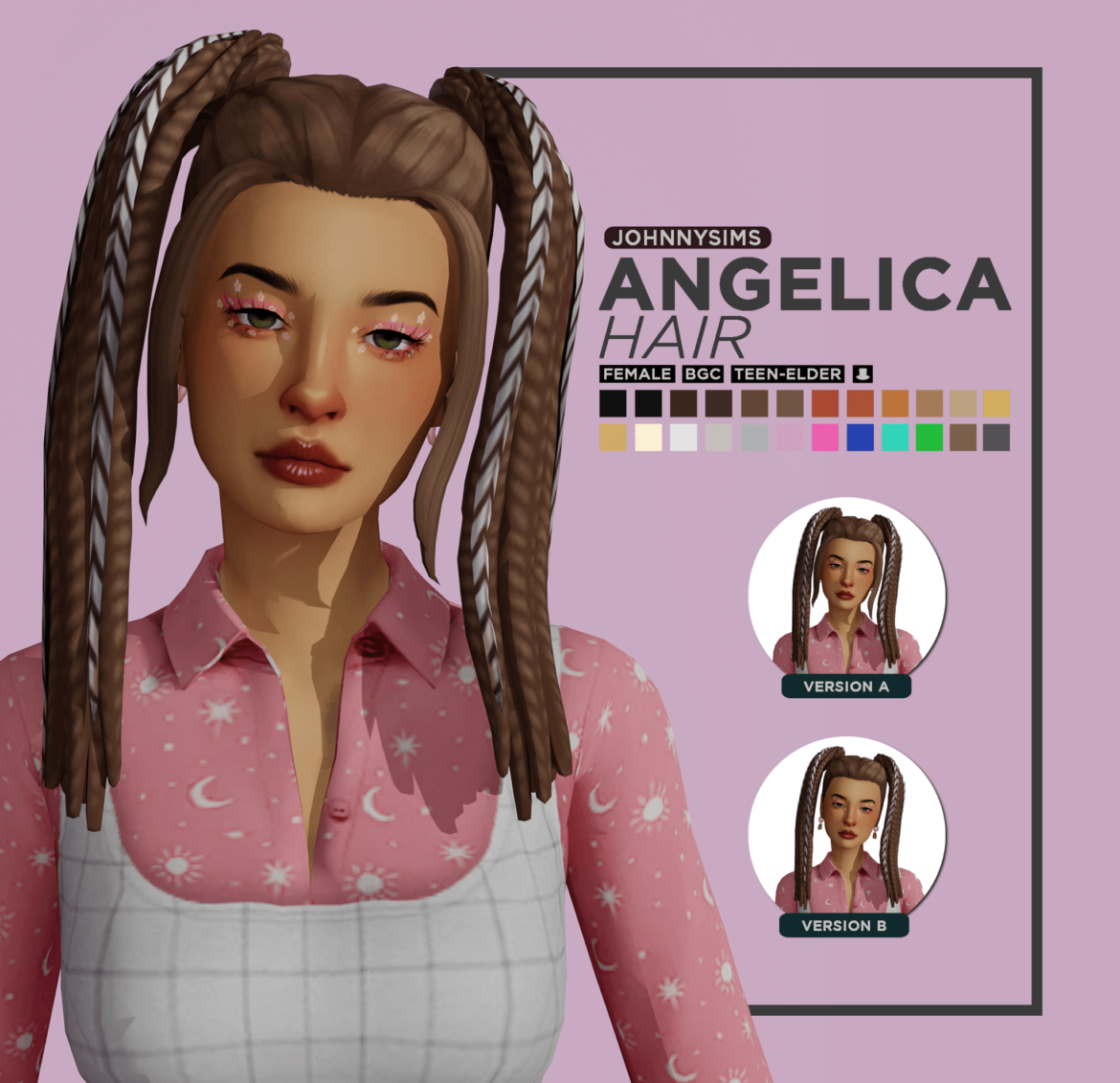 The Sims 4 angelica hair info base game compatible